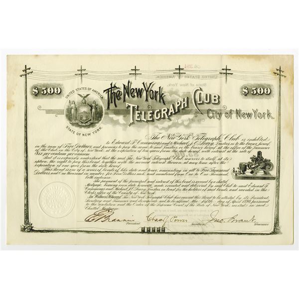 New York Telegraph Club 1890 I/U Bond