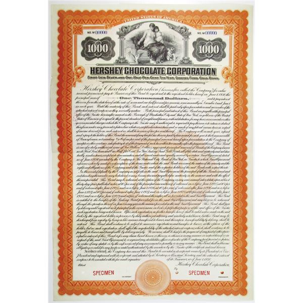 Hershey Chocolate Corp. 1920 Specimen Bond