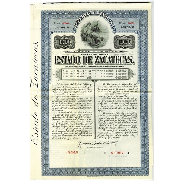 Estado de Zacatecas, 1907 Specimen Bond.