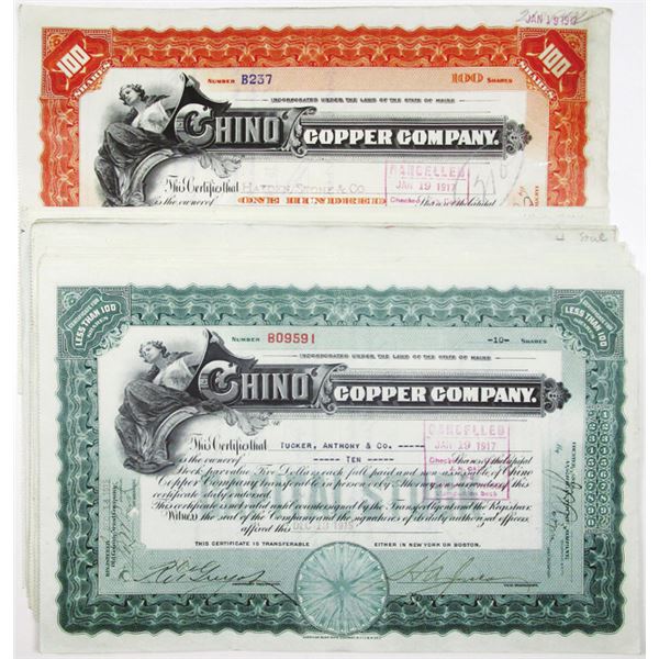 Chino Copper Co. I/C Stock Certificate Group of 19, ca. 1911-17