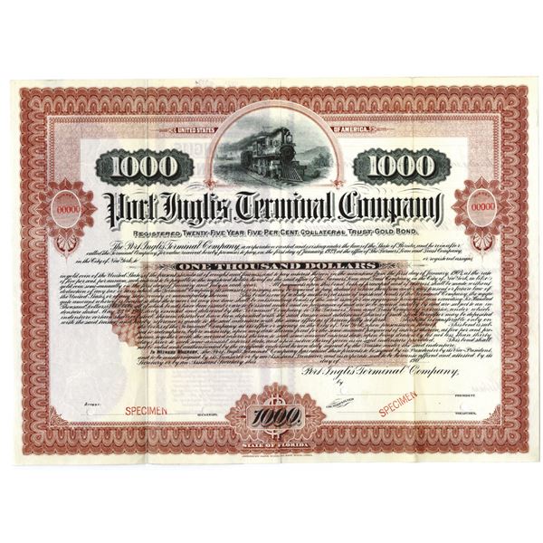 Port Inglis Terminal Co., 1904 Specimen Bond Rarity