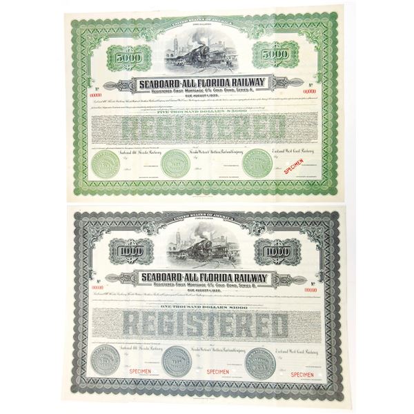 Seaboard-All Florida Railway, 1925 & 1926 Specimen Bond Pair.