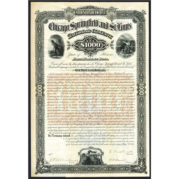 Chicago, Springfield and St. Louis Railroad Co., 1883 I/U Bond.