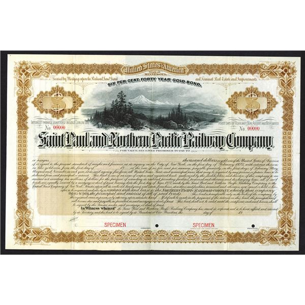 Saint Paul and Northern Pacific Railway Co. 1883 Specimen Bond
