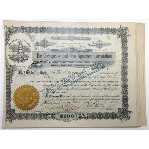 Chesapeake & Ohio Equipment Corporation 1912-36 Share Certificates Group