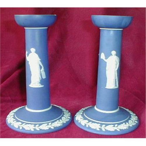 WEDGWOOD JasperWARE CANDLEsticks Dark BLUE 1826699