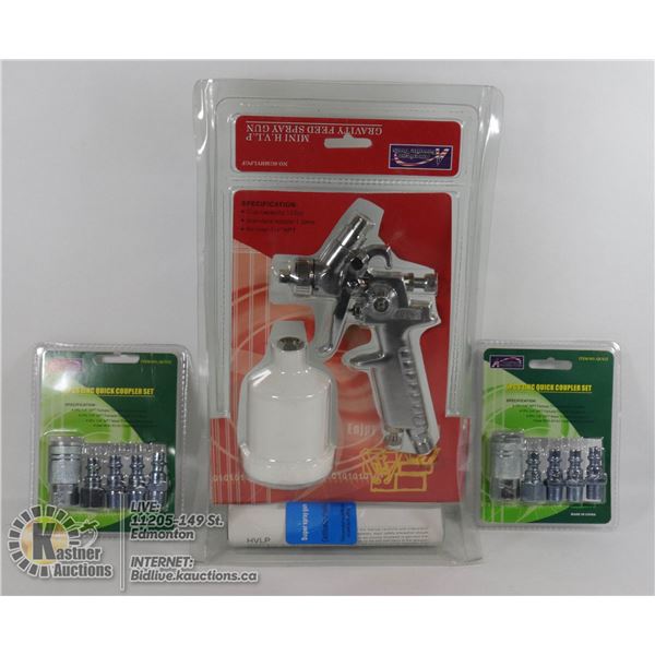 SEALED ITEMS MINI H.VIP GRAVITY FEED SPRAY GUN W/SEALED 2 ZINC 5 PACK QUICK COUPLER SETS