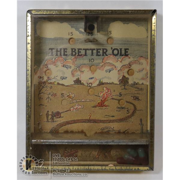 VINTAGE 1940'S - 1950'S HANDHELD BEAN GAME "THE BETTER OLE" MADE IN CANADA "TESTED"