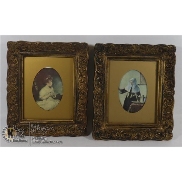 ANTIQUE FRAMED 2 PRINTS #30 AGE OF INNOCENCE REYNOLDS & #10 YOUNG WOMEN WITH WATER JUG VERMEER (LABE