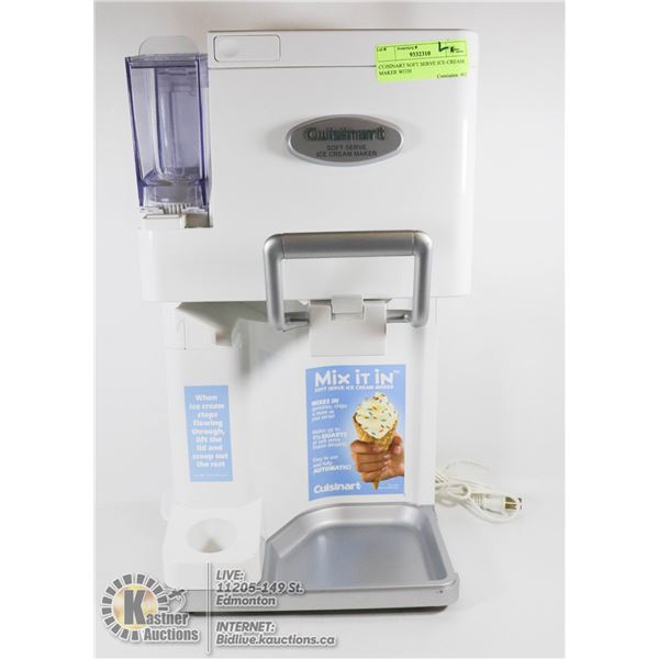 CUISINART SOFT SERVE ICECREAM MAKER WITH CONE STORAGE & 3 SPRINKLE