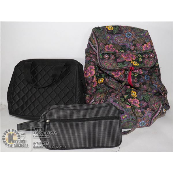 ASSORTMENT OF 3 CARRYING BAGS - ALL NEW FLORAL PATTERN DUFFLE BAG -  18 INCHES WIDE, 8 INCHES HIGH A