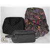 Image 1 : ASSORTMENT OF 3 CARRYING BAGS - ALL NEW FLORAL PATTERN DUFFLE BAG -  18 INCHES WIDE, 8 INCHES HIGH A