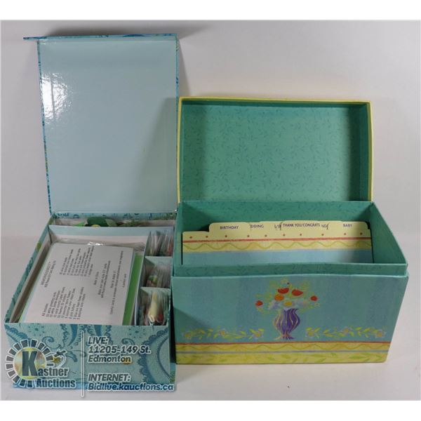 GREETING CARD MAKING KIT BY MEMORIES DIRECT BRAND NEW.  609 PIECES, PRETTY STORAGE BOX, 50 WHITE CAR