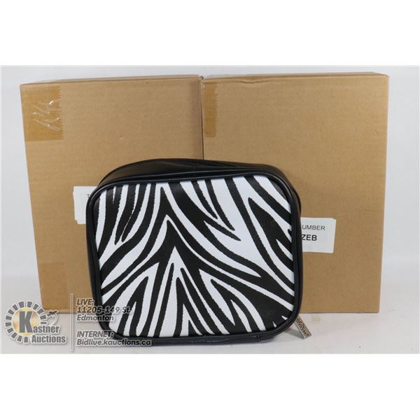 TWO JEWELLERY STORAGE POUCHES BY PREZERVE BLACK WITH ZEBRA PRINT - NEW IN BOXES.  7 SEE-THROUGH POCK