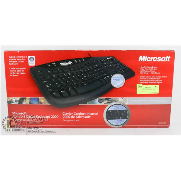 MICROSOFT COMFORT CURVE KEYBOARD 2000 PC AND MAC COMPATIBLE.  ENHANCED ENGLISH 104 KEY LAYOUT.  COMP