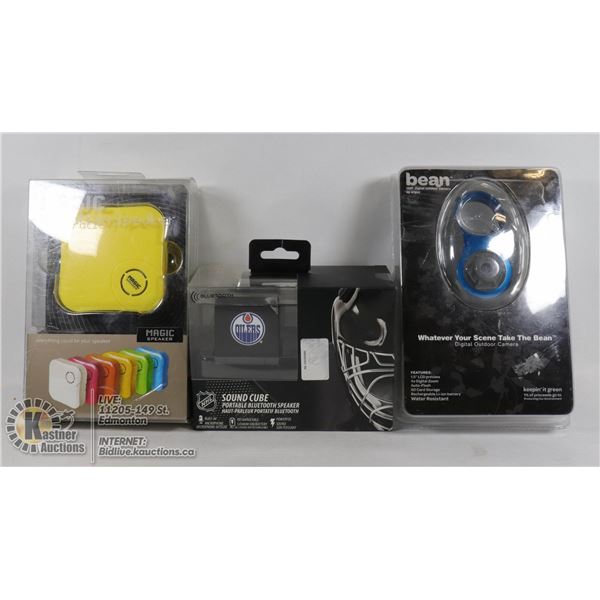 NEW ITEMS BEAN 5 MP DIGITAL OUTDOOR CAMERA 5.0 MEGA PIXEL W/MAGIC VIBRATION SPEAKER & OILERS PORTABL
