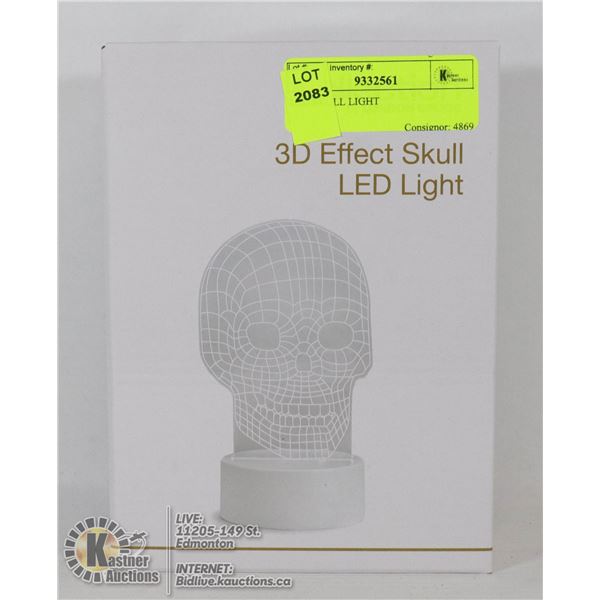 LED SKULL LIGHT BATTERY OPERATED, NEW IN BOX.  REQUIRES 3 AA BATTERIES (NOT INCLUDED)- NONE