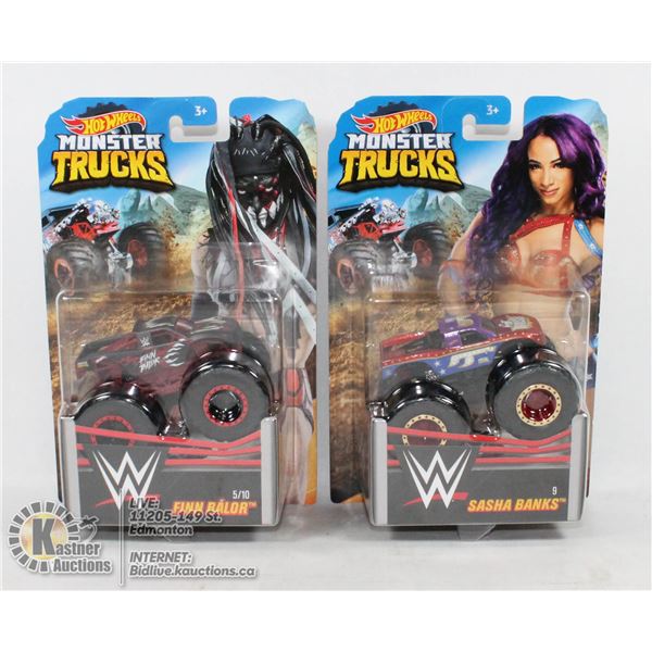 PAIR OF NEW OLD STOCK  WWE HOT WHEELS MONSTER TRUCKS