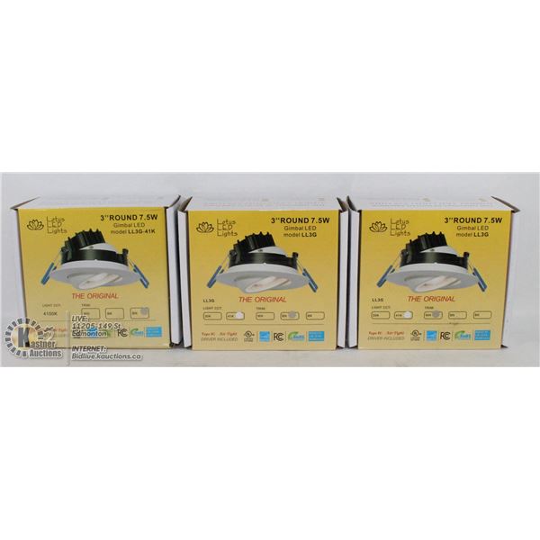 3- PACK – 3" LED GIMBAL POT LIGHTS (NEW) – 7.5 W BRUSHED NICKEL