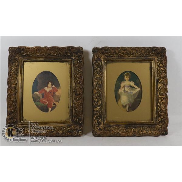 ANTIQUE FRAMED 2 PRINTS #58 MASTER LAMBTON LAWRENCE & #59 MISS MURRAY LAWRENCE (LABELLED AT BACK) MA