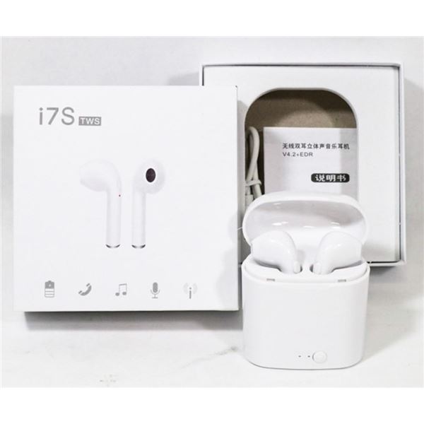 NEW i7S WHITE WIRELESS EARBUDS IN RETAIL BOX, ELECTRONICS.