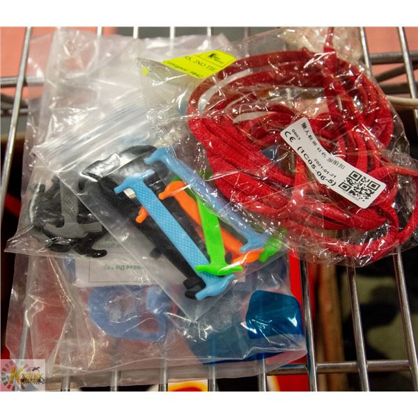 2 TOOTH PASTE SQUEEZERS, 2NO TIE SHOE LACES & 2MAGNETS RED,  4SETS SILICONE NO TIE SHOE LACES, 4SETS