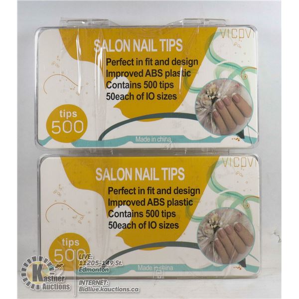 LOT OF 2 SALON NAIL TIP KITS 500 TIPS 50 EACH OF 10 SIZES