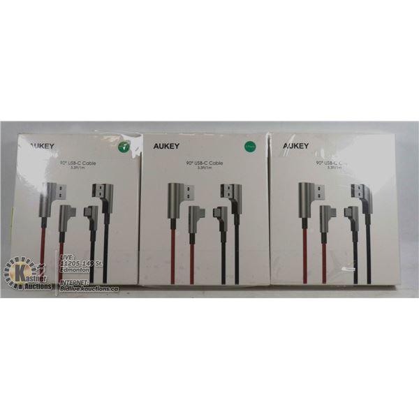 LOT OF THREE 2 PACK 90 DEGREE USB-C CABLE 3.3 FT / 1 M