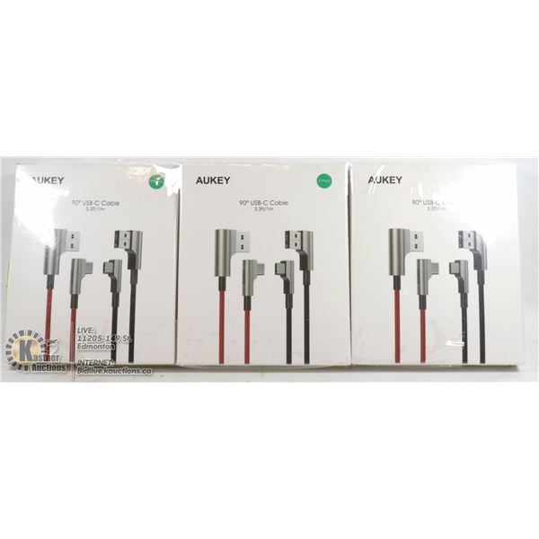 LOT OF THREE 2 PACK 90 DEGREE USB-C CABLE 3.3 FT / 1 M