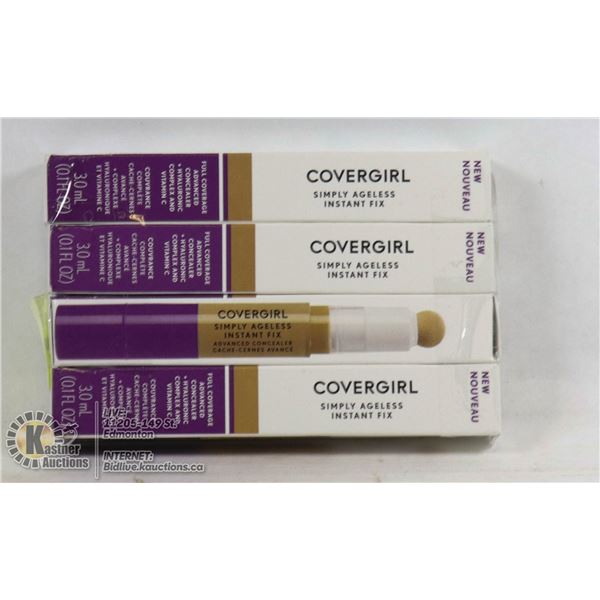 LOT OF 4 COVERGIRL SIMPLY AGELESS INSTANT FIX FULL COVERAGE ADVANCED CONCEALER + HYALURONIC COMPLEX 
