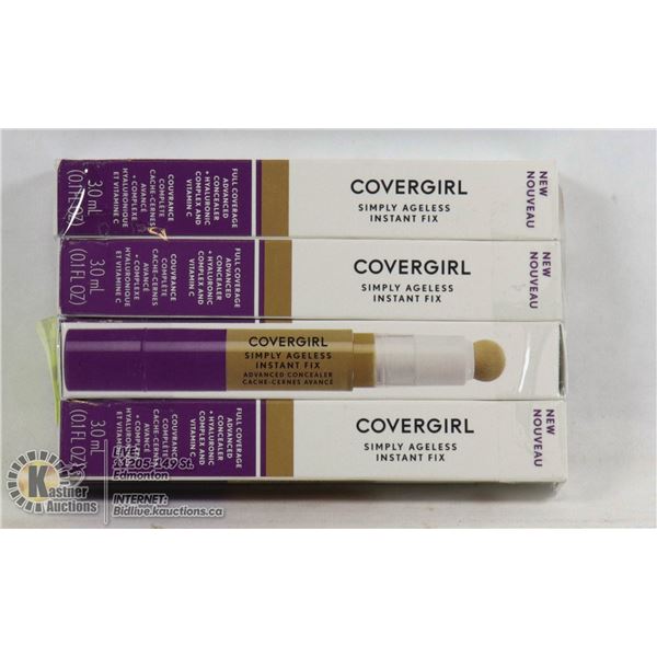 LOT OF 4 COVERGIRL SIMPLY AGELESS INSTANT FIX FULL COVERAGE ADVANCED CONCEALER + HYALURONIC COMPLEX 