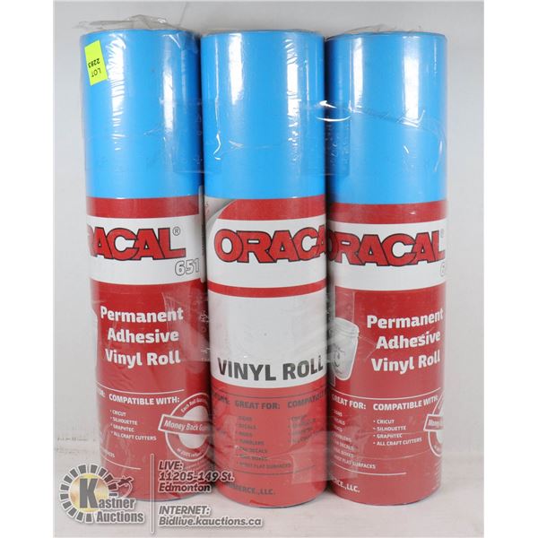 LOT OF 3 ROLLS OF ORACLE 651 ADHESIVE VINYL
