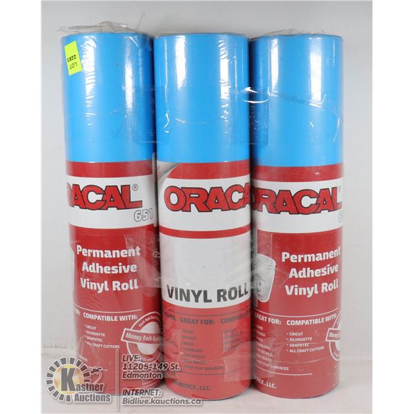 LOT OF 3 ROLLS OF ORACLE 651 ADHESIVE VINYL