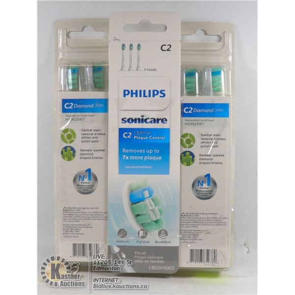 LOT OF 9 PHILIPS SONICARE C2 BRUSH HEADS
