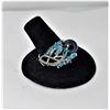 Image 1 : 7) BLACK CULTURED PEARL & BLUE  & CLEAR CZ RING STAMPED 925 SILVER,  SIZE 8.