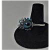 Image 2 : 7) BLACK CULTURED PEARL & BLUE  & CLEAR CZ RING STAMPED 925 SILVER,  SIZE 8.