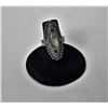 Image 1 : 3)  SILVER TONE NATURAL ABALONE STATEMENT RING WITH CARVED SETTING AND BAND,  SIZE 8.