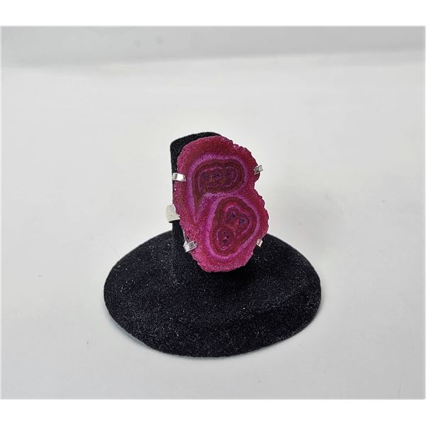 10) PINK SOLAR QUARTZ RING SET IN 925 STAMPED SILVER,  SIZE 6.