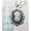 Image 1 : 14)  SILVER TONE GREY CAMEO PENDANT ON 30" BOX CHAIN.