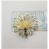 Image 1 : 1)  SILVER TONE AND YELLOW & BLACK ENAMEL AND CLEAR CRYSTAL BEE ON FLOWER BROOCH.