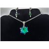 Image 1 : 13) BLUE/GREEN RAINBOW TITANIUM SNOWFLAKE PENDANT ON 18" CHAIN AND COORDINATING DROP EARRINGS ON LEV