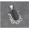 Image 1 : #25-BLACK TOURMALINE PENDANT (RAW) JEWELRY/ SILVER PLATED/ HEALING MINERAL