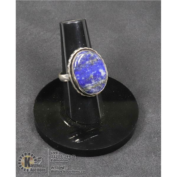#9-NATURAL LAPIZ LAZULI RING SIZE 6 JEWELRY/ SILVER PLATED/ HEALING MINERAL