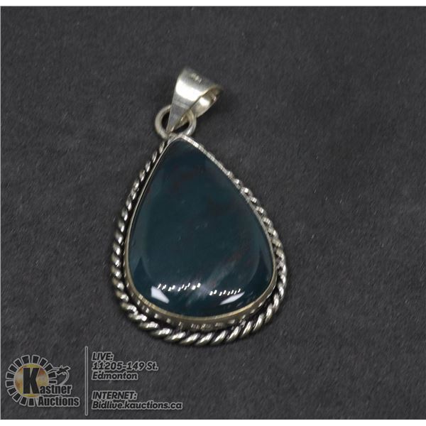 #17-NATURAL INDIA BLOODSTONE PENDANT JEWELRY/ SILVER PLATED/ HEALING MINERAL
