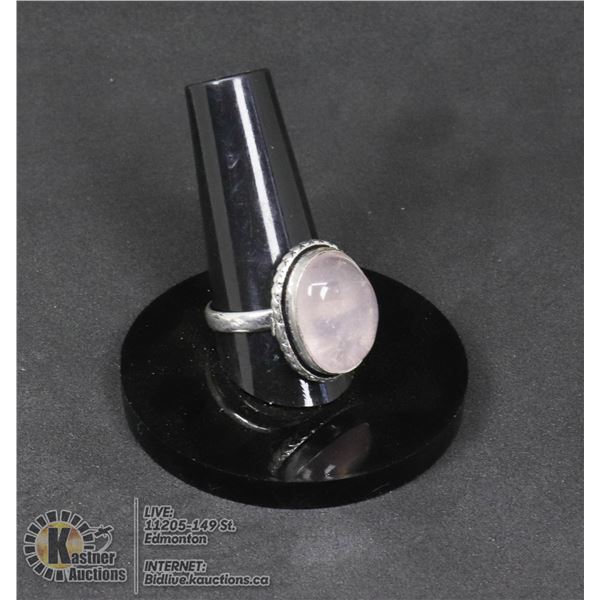 #41-NATURAL PINK ROSE QUARTZ RING SIZE 8 JEWELRY/ SILVER PLATED/ HEALING MINERAL