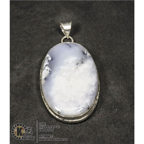 #33-DENDRITIC OPAL PENDANT JEWELRY/ SILVER PLATED/ HEALING MINERAL