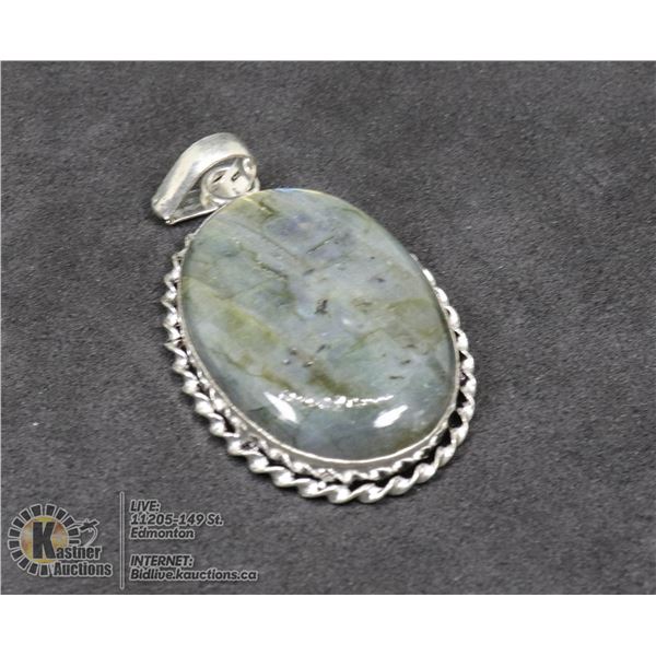 #21-NATURAL FIRE LABRADORITE PENDANT JEWELRY/ SILVER PLATED/ HEALING MINERAL