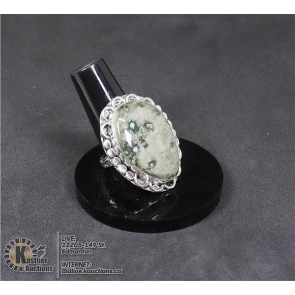 #49-OCEAN JASPER RING SIZE 8.5 JEWELRY/ SILVER PLATED/ HEALING MINERAL