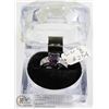 Image 1 : NEW 925 STERLING SILVER LADIES RING SIZE 8, ZIRCONIA PURPLE STONE, WITH CUBIC ZIRCONIA ON EACH SIDE,
