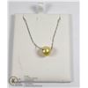 Image 1 : LARGE 14MM SALT WATER YELLOW WHITE PEARL FLOATING ON A 925 SILVER STRING HEIRING BONE CHAIN